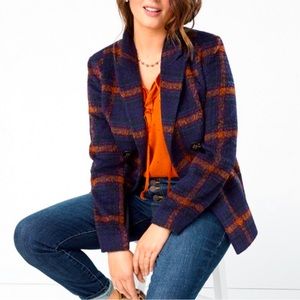 CABI Checkmate Jacket Plaid Double Breasted Pea Coat Blue 3736
Women’s XS